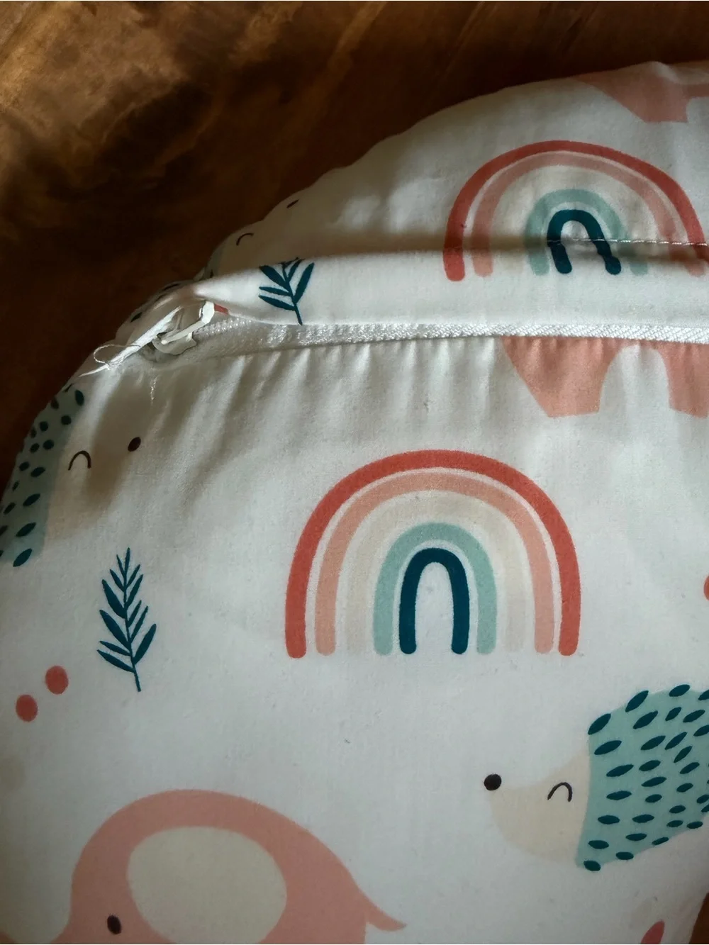 Nursing & Support Pillow with Pink Elephant and Teal Hedgehog Print
